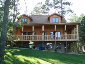 Whispering Pines projects two story log home front exterior